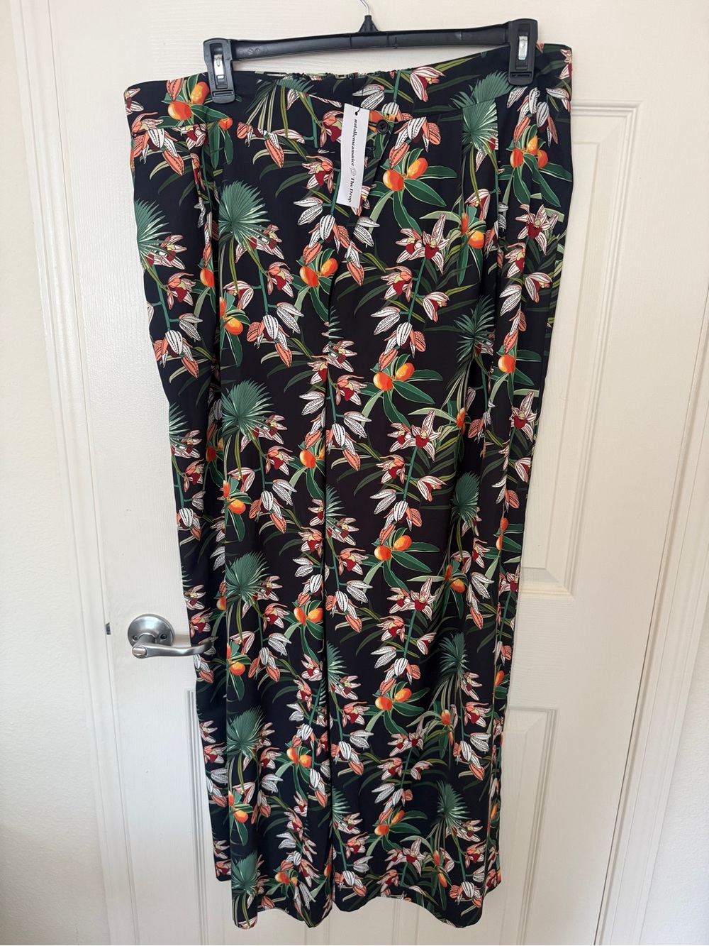 Tropical Floral Trouser Pant - Black with Green & Orange Print